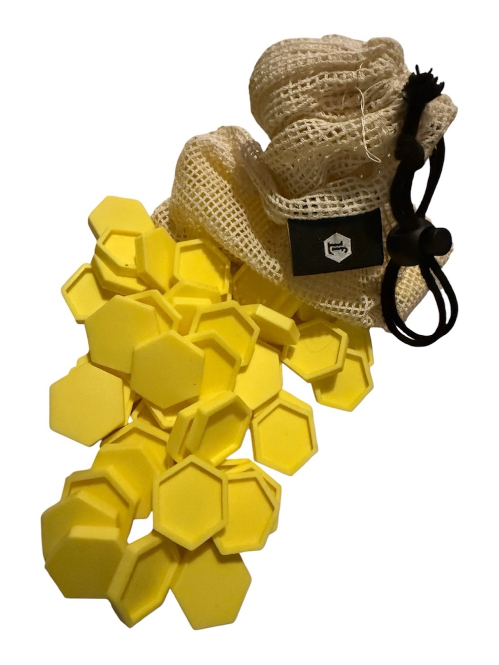 67 Yellow letterfolk Hexagon Mat Tiles with Mesh Drawstring Bag